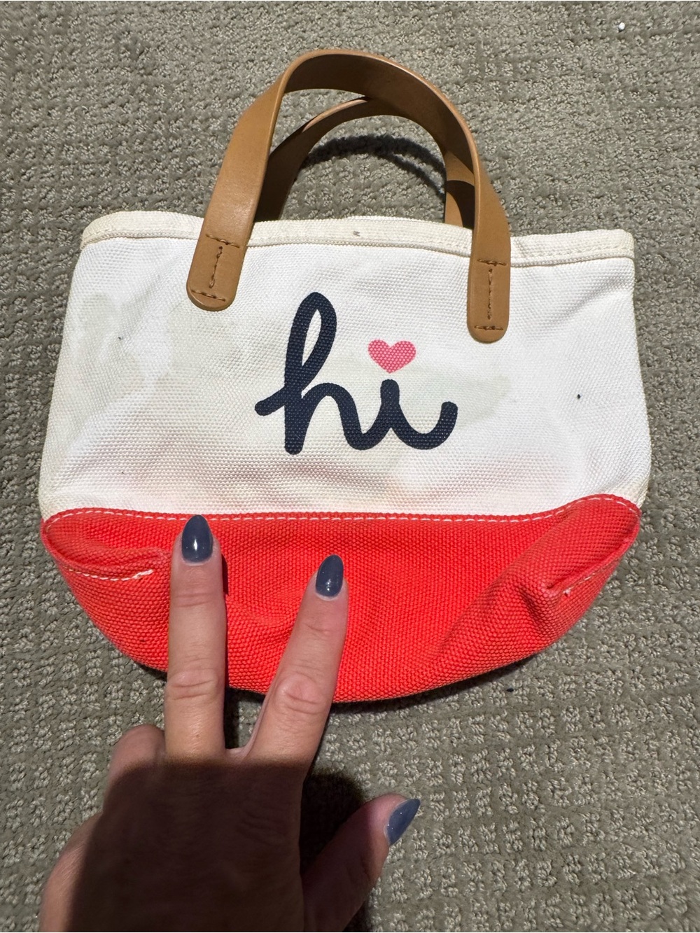GAP Kids Canvas Tote in White, Coral and Tan with 'hi' Script